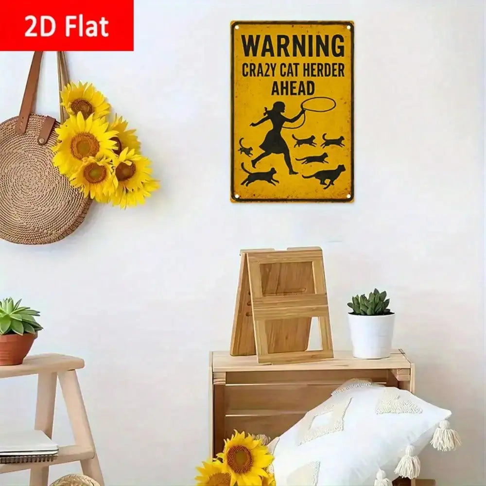 1PC "Warning Crazy Cat Herder Ahead" Tin Sign