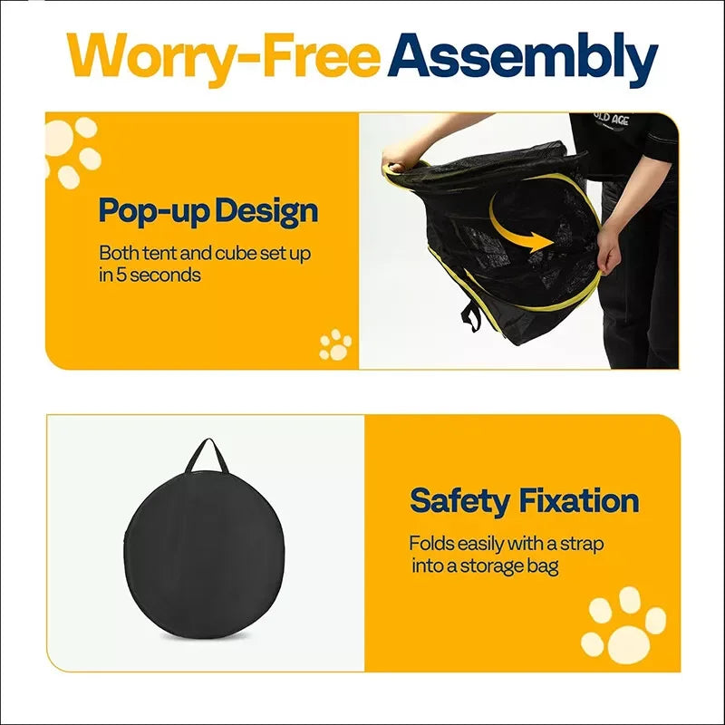 Outdoor Cat Enclosures 2-in-1, Portable Catio w/Cat Tent, Circle Playpen Tunnel