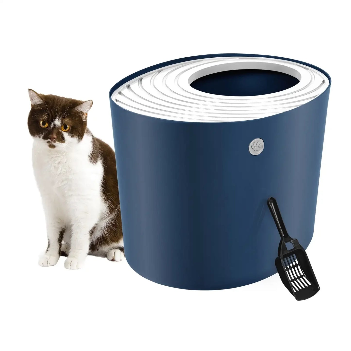 IRIS USA Large Round Top Entry Cat Litter Box with Scoop