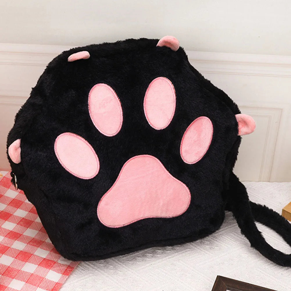 Cute Cat Paw Plush Backpack with Adjustable Straps