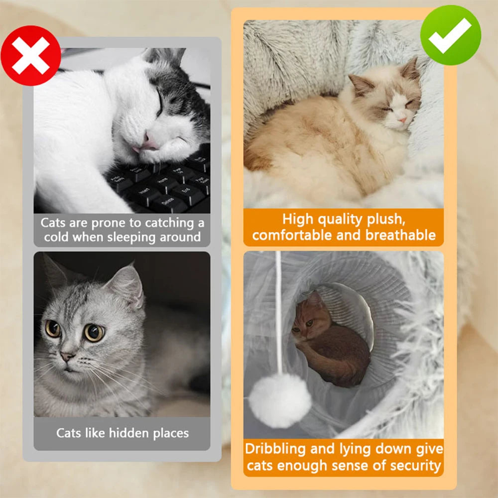 cat tunnel bed for indoor cat toys multifunctional cat cave suitable for small, medium, large (Gray)