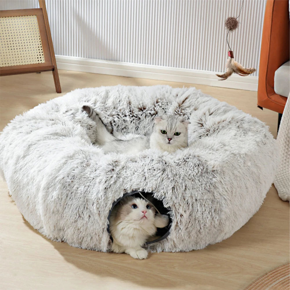 cat tunnel bed for indoor cat toys multifunctional cat cave suitable for small, medium, large (Gray)