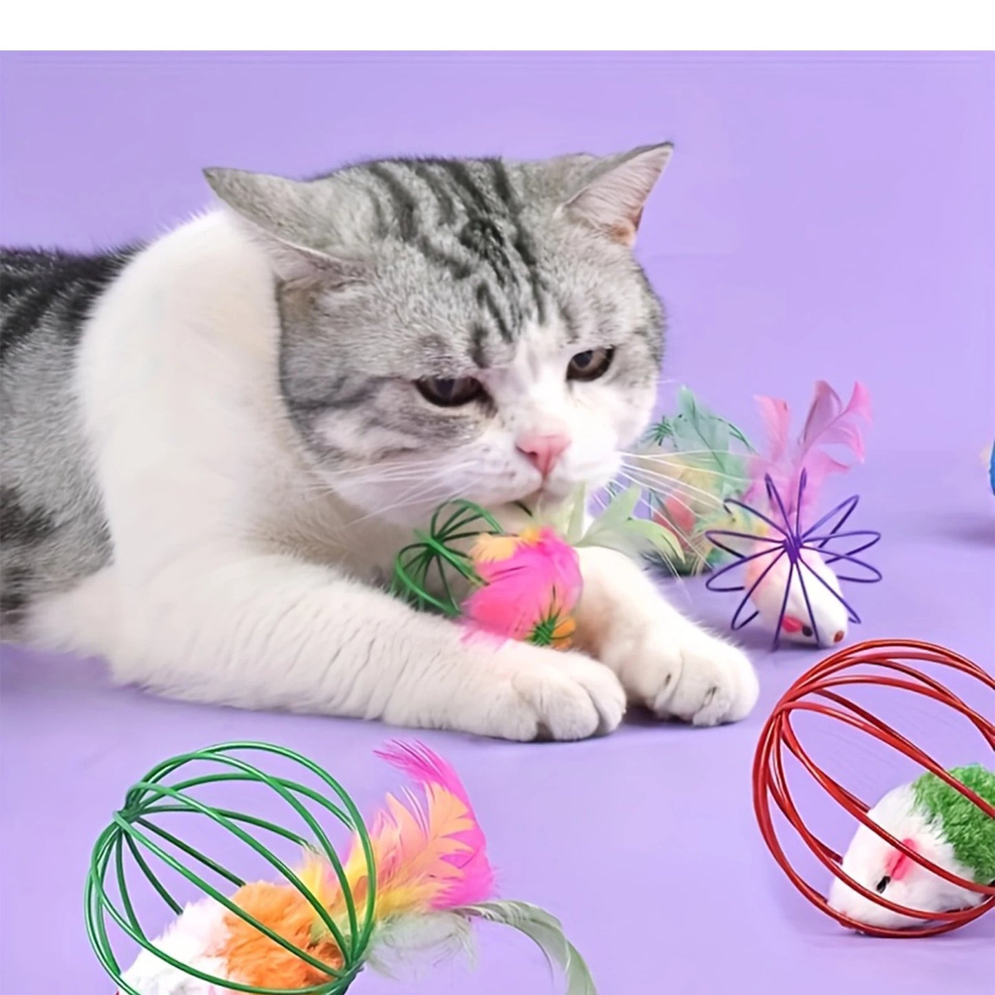 Cage Mouse Ball-Shaped Cat Toy With Feather Tail‌‌ Cat Toy