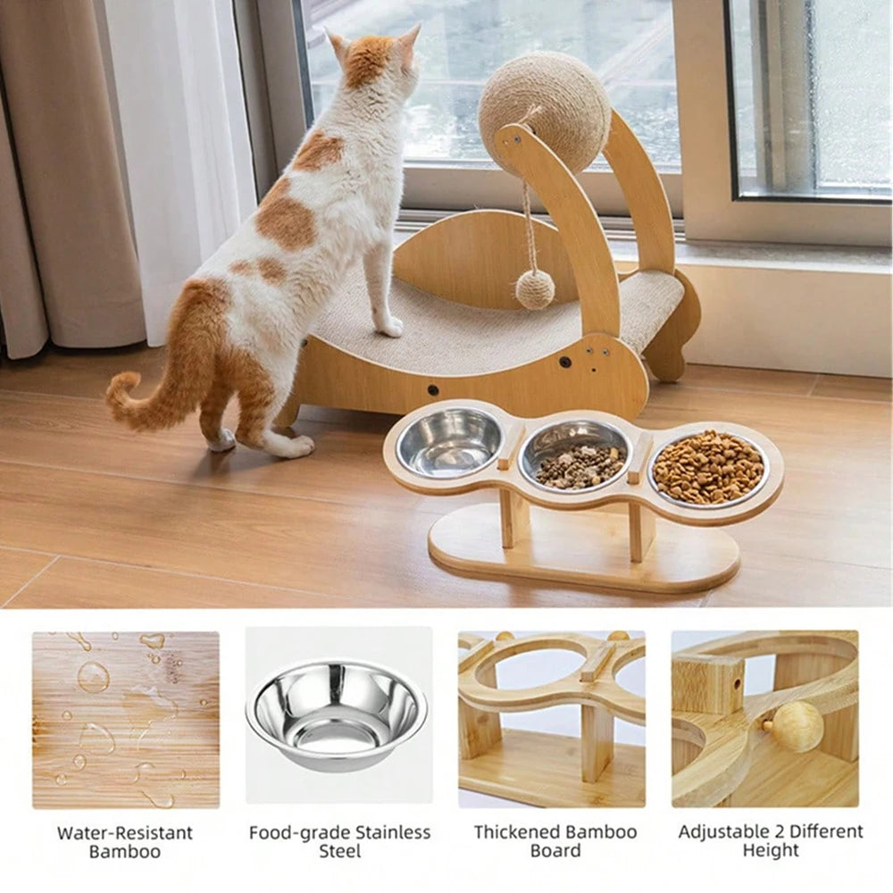 Cat 3 Bowls in 1 Feeder Feeding & Watering Supplies