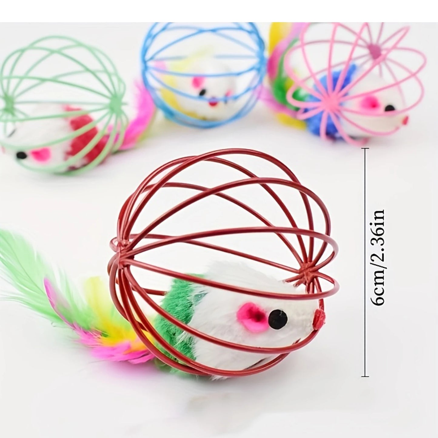 Cage Mouse Ball-Shaped Cat Toy With Feather Tail‌‌ Cat Toy