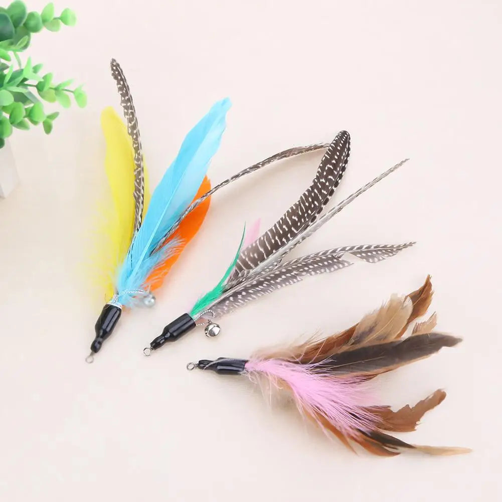 5pcs Chicken Feather Cat Stick Colorful Feather Funny Cat Stick