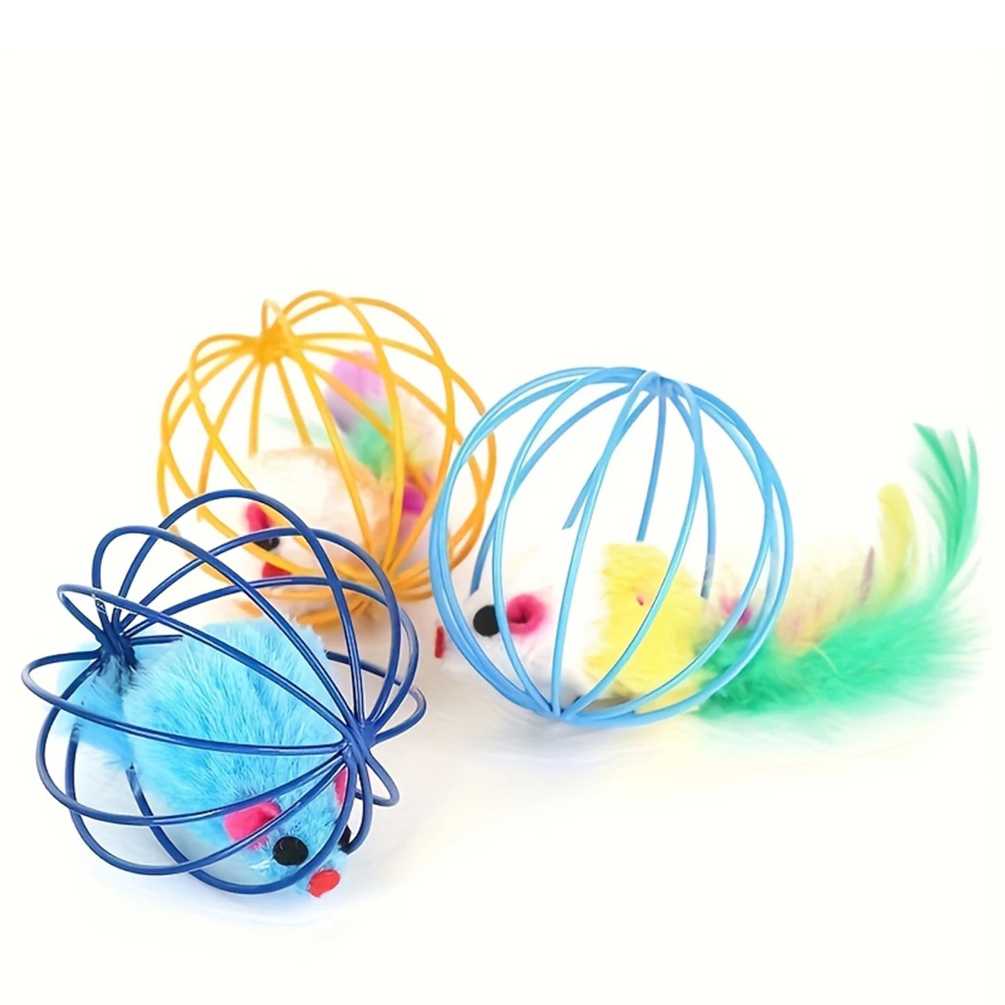 Cage Mouse Ball-Shaped Cat Toy With Feather Tail‌‌ Cat Toy
