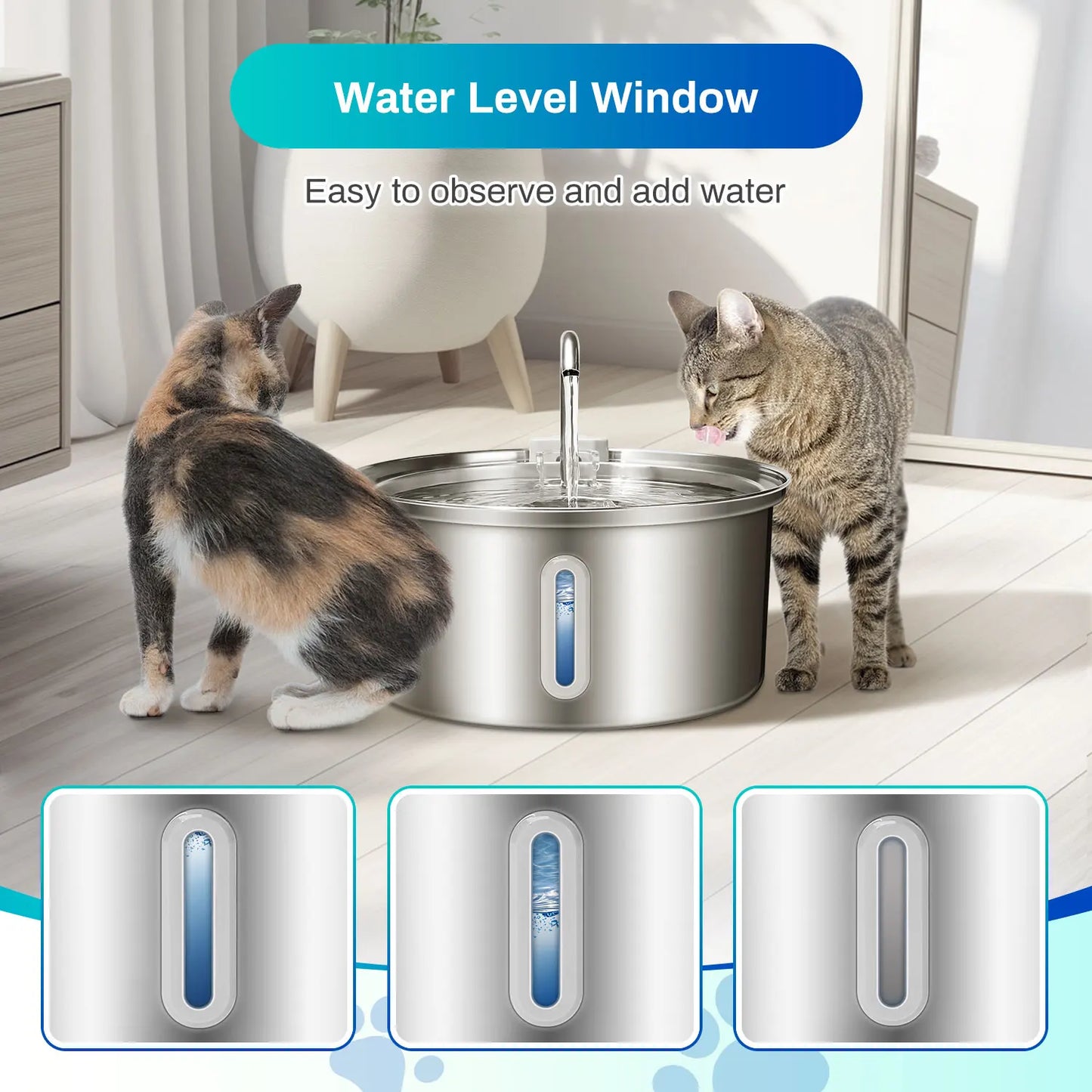 Cat Water Fountain Stainless Steel, 108oz/3.2L