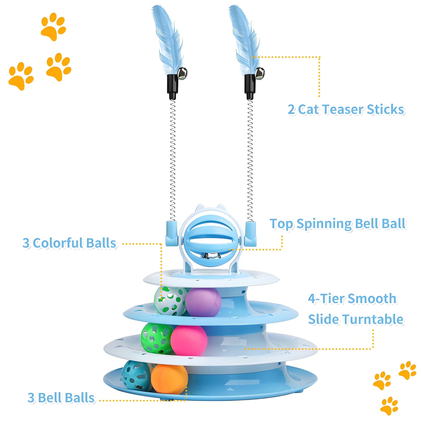Interactive Cat Toy Puzzle Ball with 2 Teaser Wands | Mental Stimulation for Indoor Cats & Kittens | No Batteries Needed