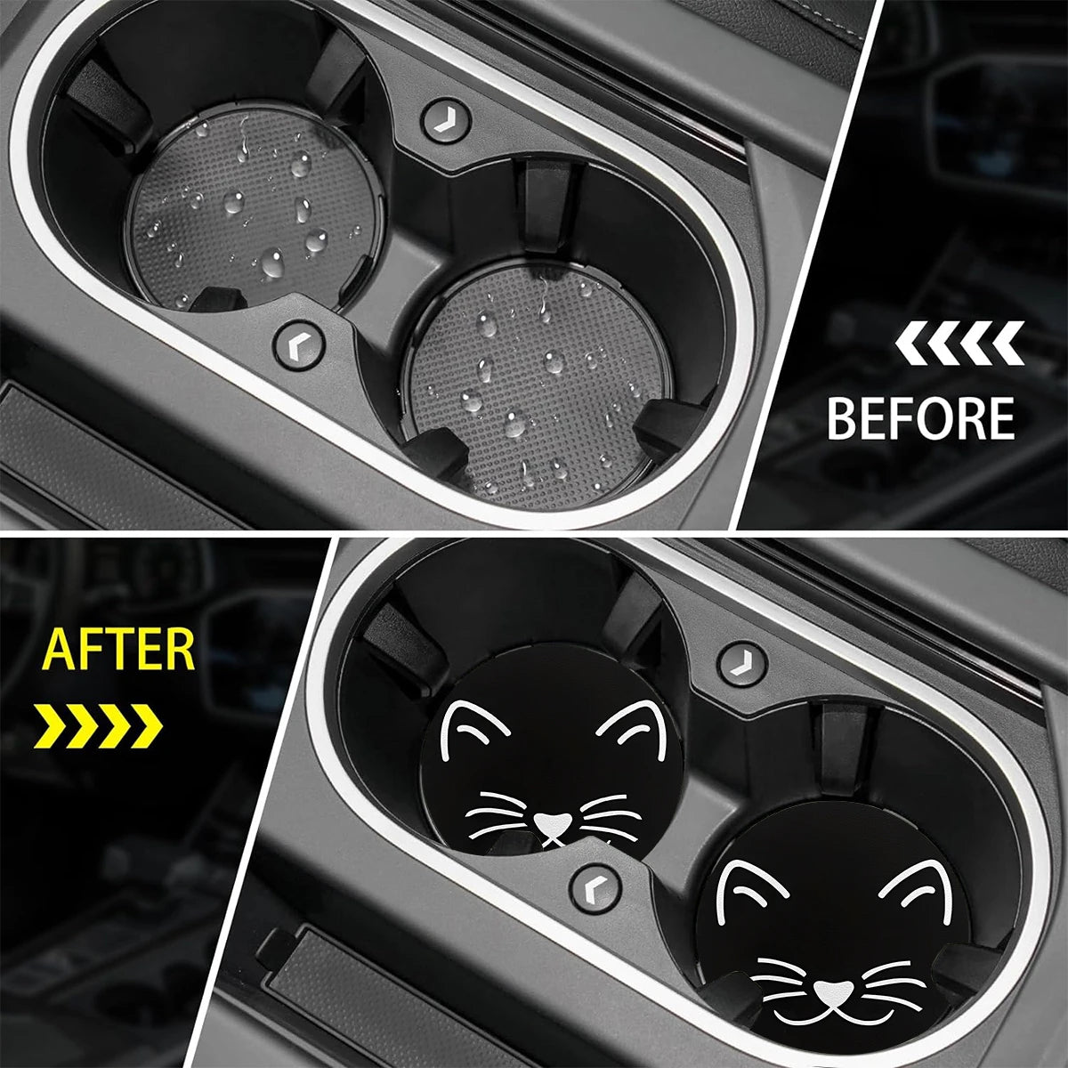 4pcs black cat face pattern design car coaster -