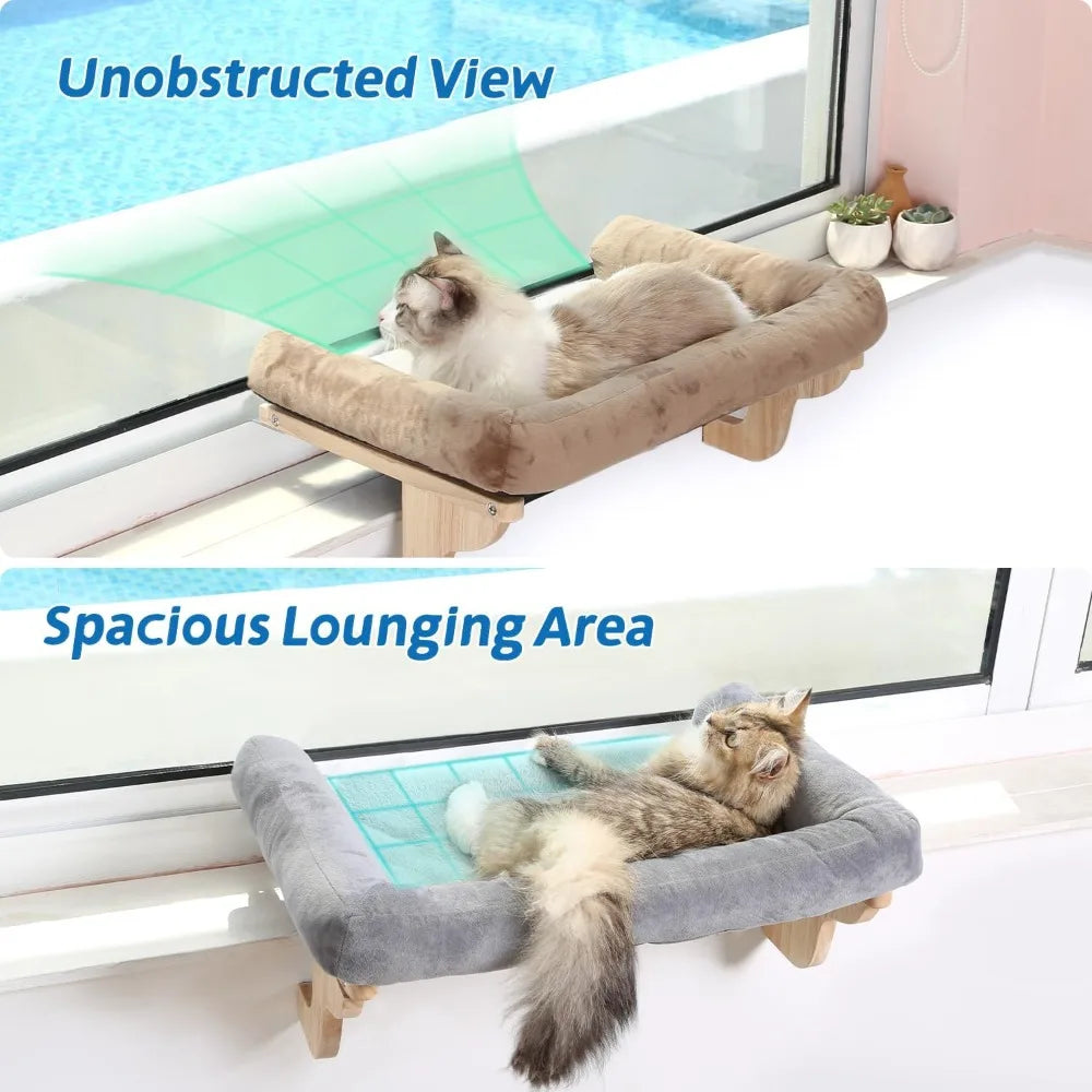 Cat Perch for Window Sill with Bolster - Orthopedic Hammock Design with Premium Hardwood & Robust Metal Frame