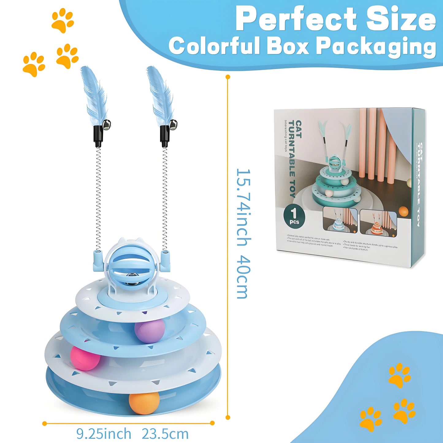 Interactive Cat Toy Puzzle Ball with 2 Teaser Wands | Mental Stimulation for Indoor Cats & Kittens | No Batteries Needed