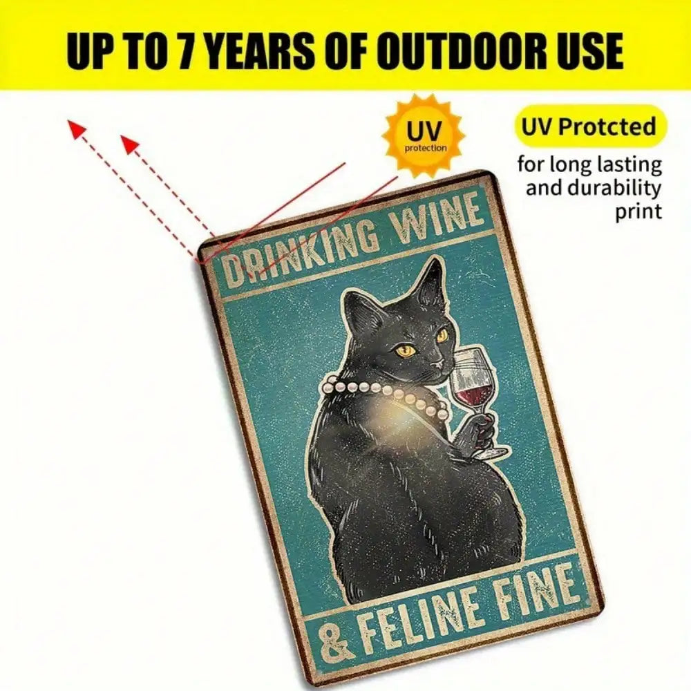 1PC Cat Drinking Wine Tin Sign