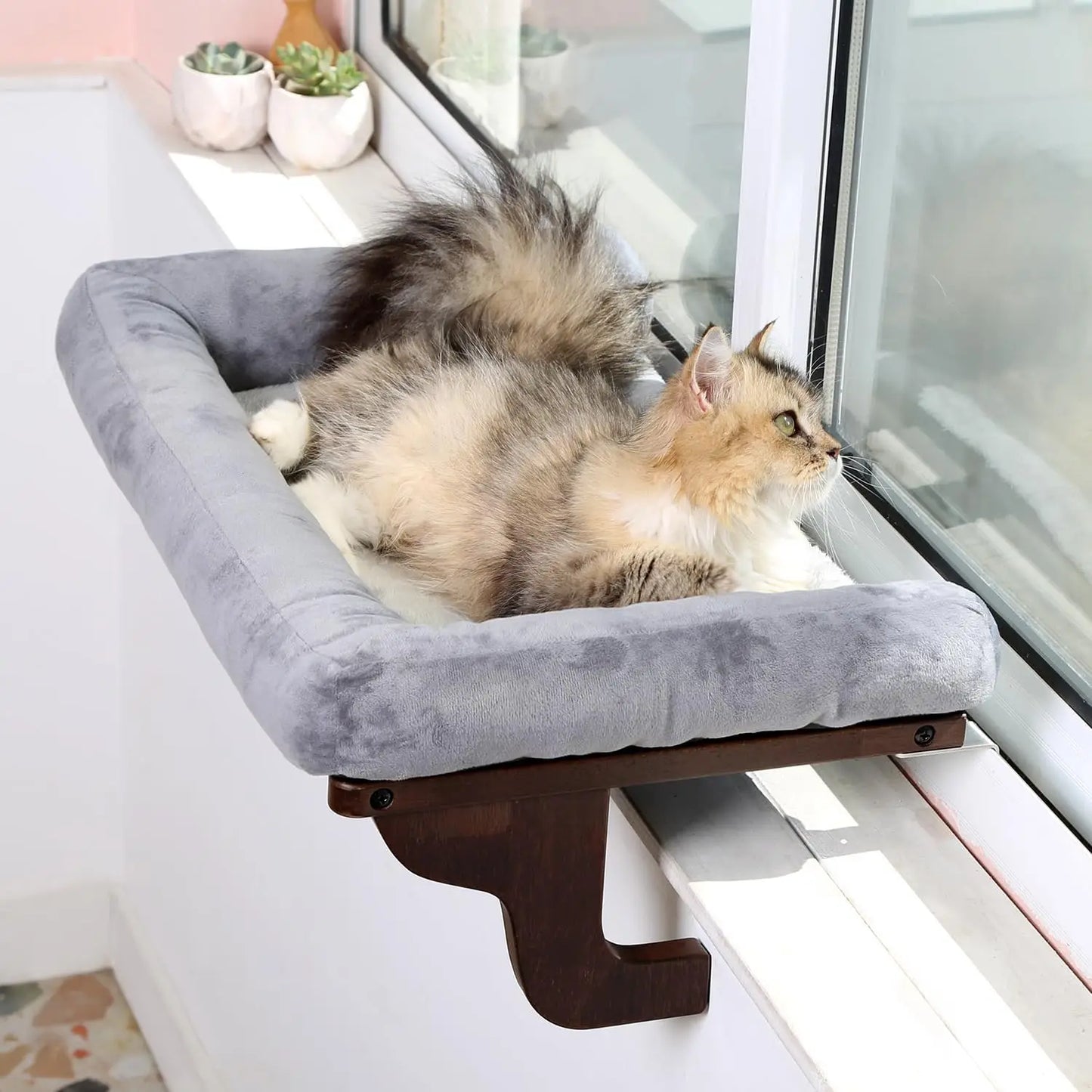Cat Perch for Window Sill with Bolster - Orthopedic Hammock Design with Premium Hardwood & Robust Metal Frame