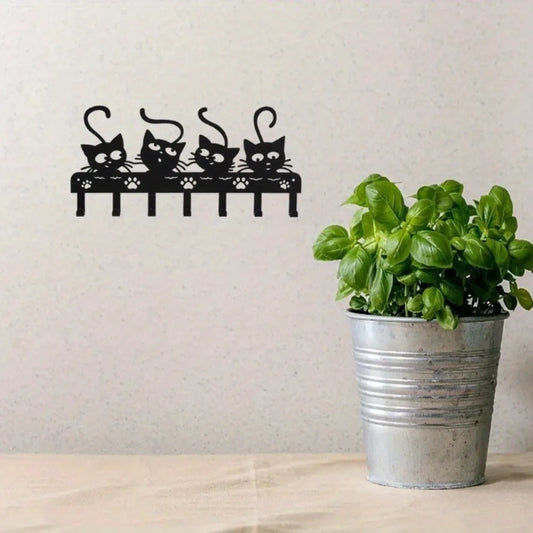 Feline-Inspired High-Quality Black Metal Kitchen Hooks