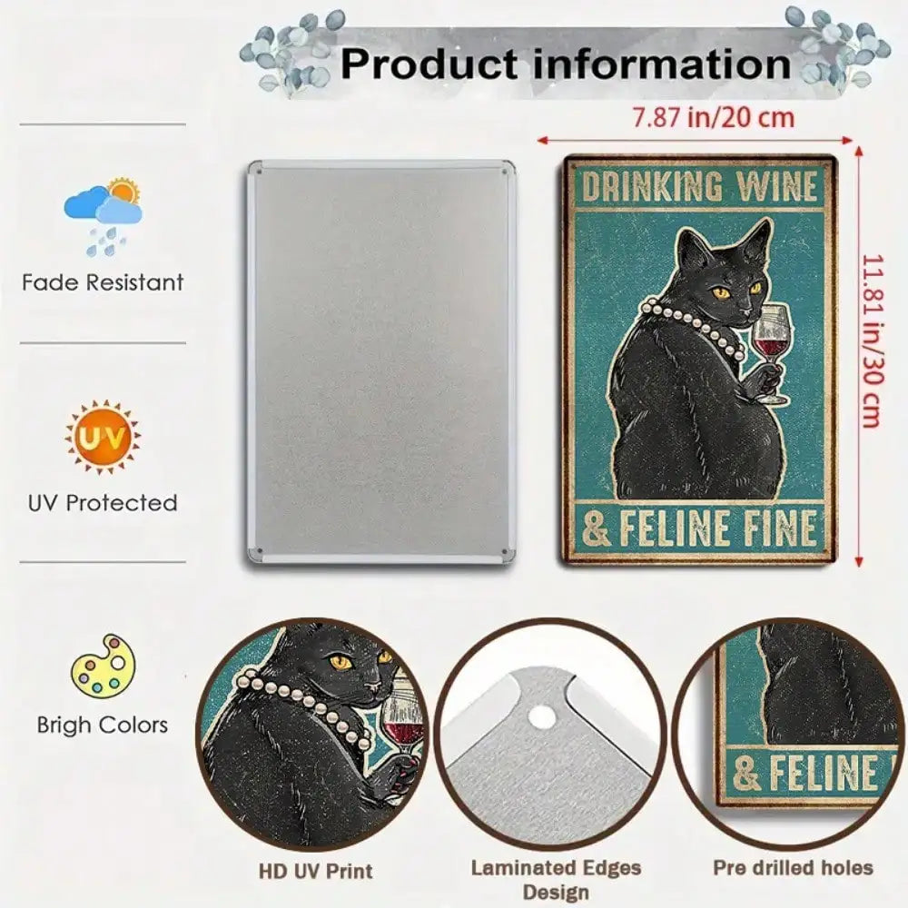 1PC Cat Drinking Wine Tin Sign