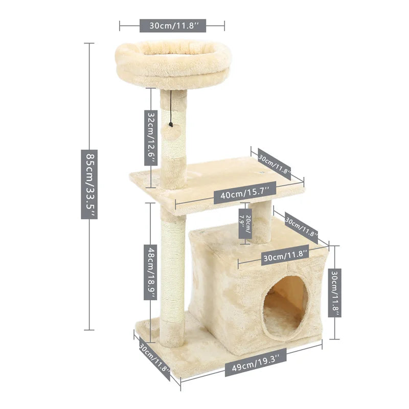 Cat Tree Cat Tower With Big Condo for Indoor Cats with Sisal Covered Scratching Post, Deep Hammock for Kittens and Small Cats