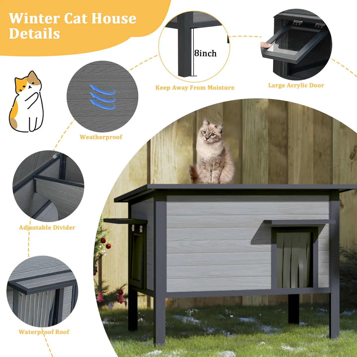 HDPE Indoor Outdoor Cat House, Weatherproof, Feral Cat Shelter for Multiple Cats,