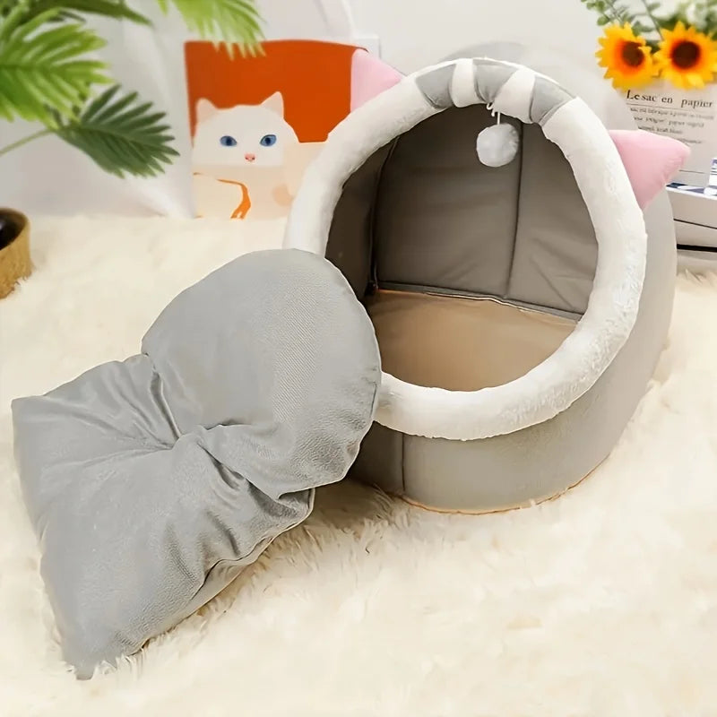 1 Comfortable Cartoon Cat House with Removable Pad