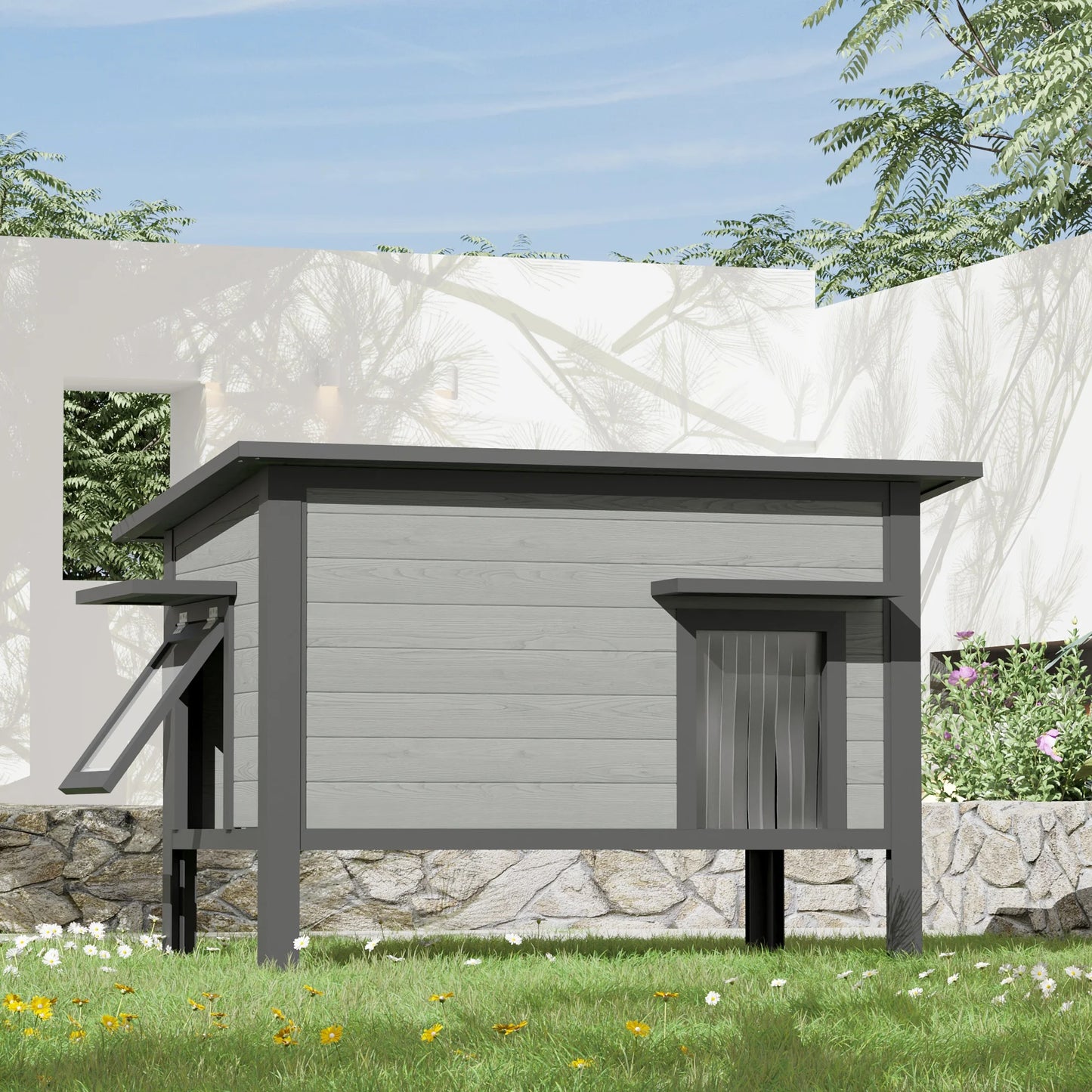 HDPE Indoor Outdoor Cat House, Weatherproof, Feral Cat Shelter for Multiple Cats,