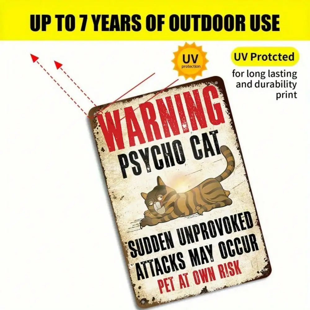1PC Psycho Cat Tin Sign - Funny