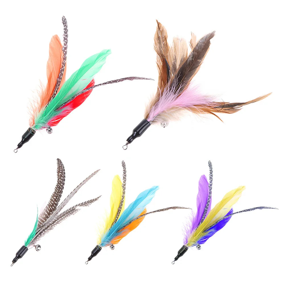 5pcs Chicken Feather Cat Stick Colorful Feather Funny Cat Stick