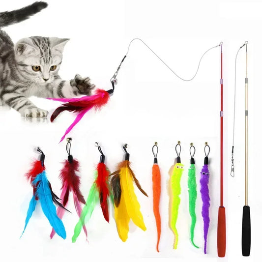 Pet Cat Toy with Bell Color Feather Toy Fishing Rod