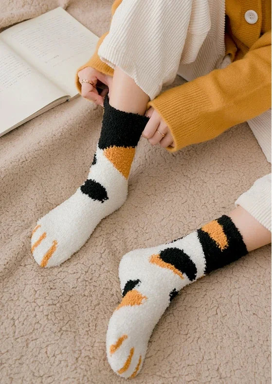6 Pairs Womens Cats Paw Stripe 3d Socks