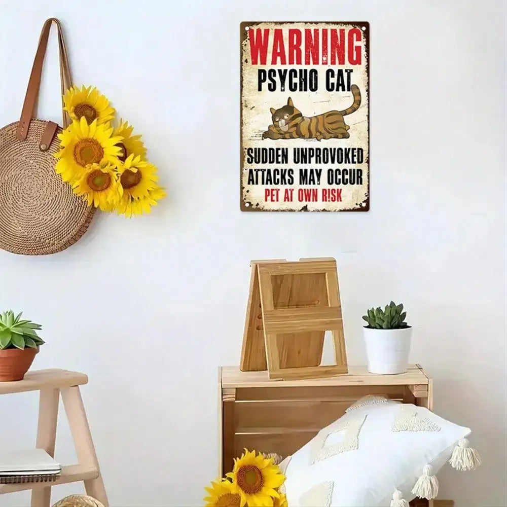 1PC Psycho Cat Tin Sign - Funny