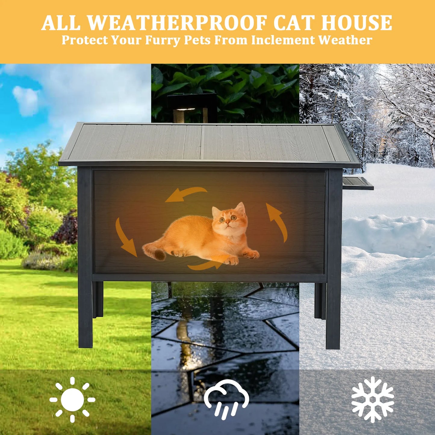 HDPE Indoor Outdoor Cat House, Weatherproof, Feral Cat Shelter for Multiple Cats,