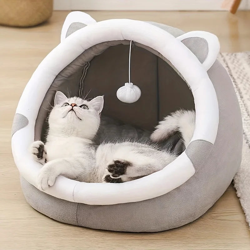 1 Comfortable Cartoon Cat House with Removable Pad