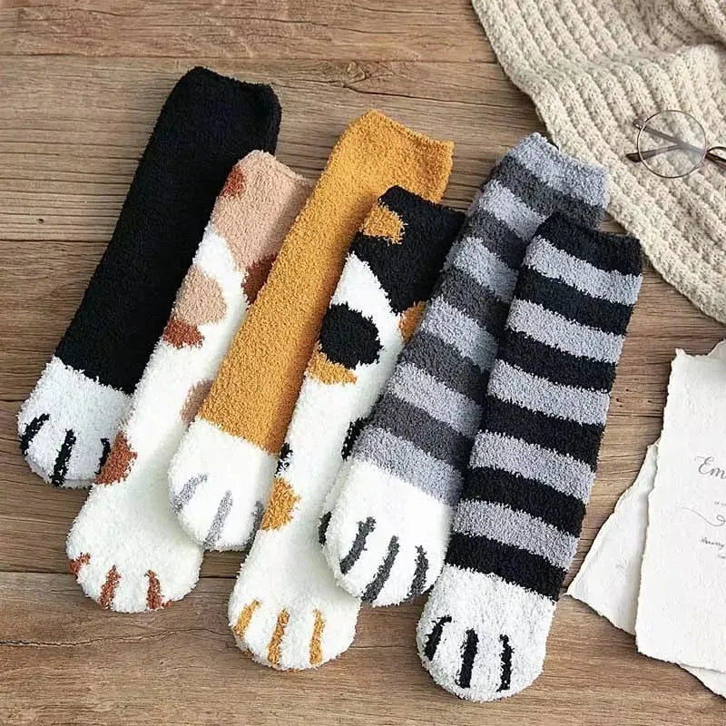 6 Pairs Womens Cats Paw Stripe 3d Socks