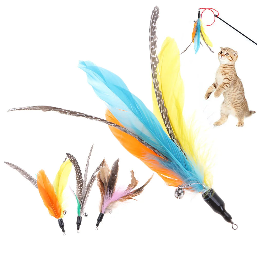 5pcs Chicken Feather Cat Stick Colorful Feather Funny Cat Stick