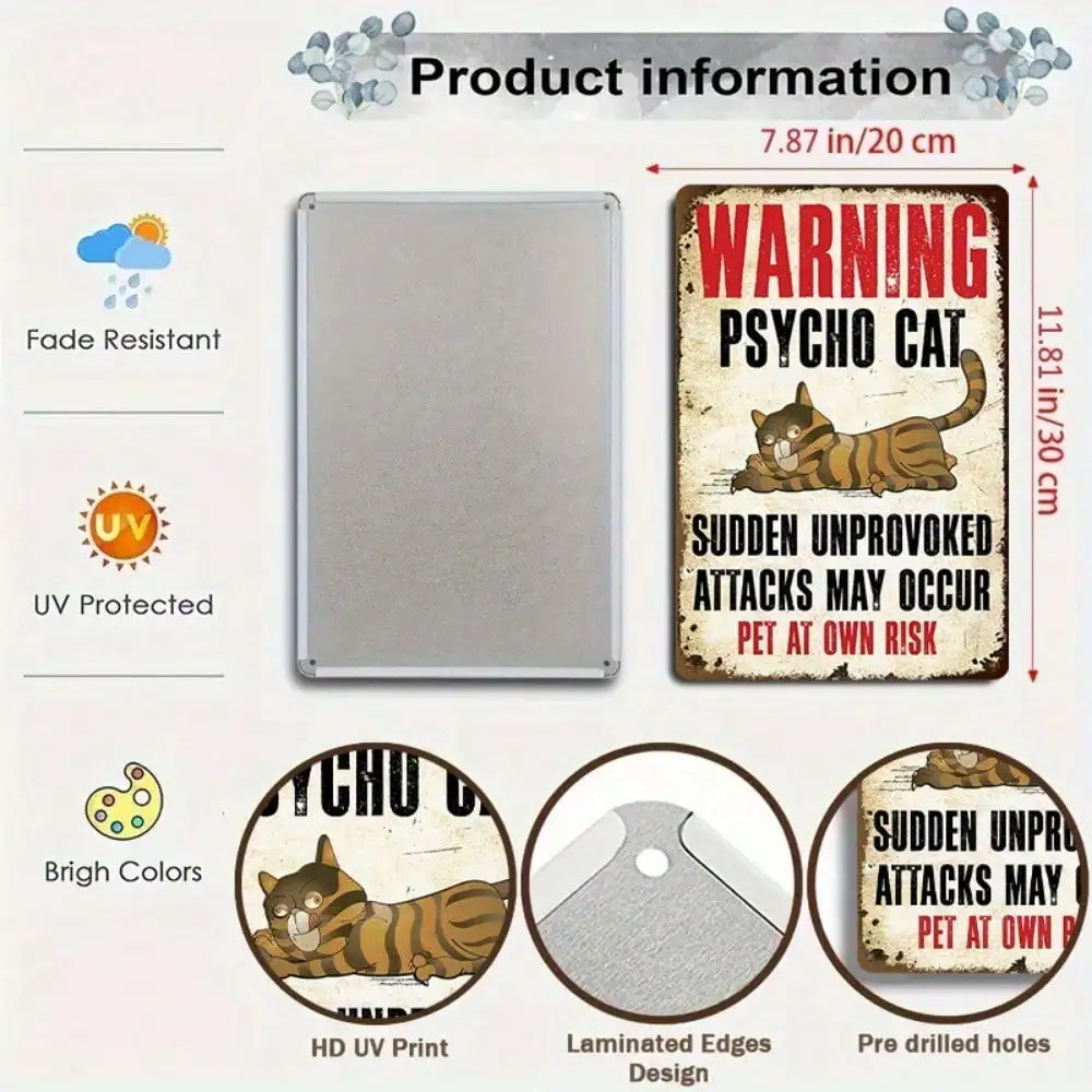1PC Psycho Cat Tin Sign - Funny