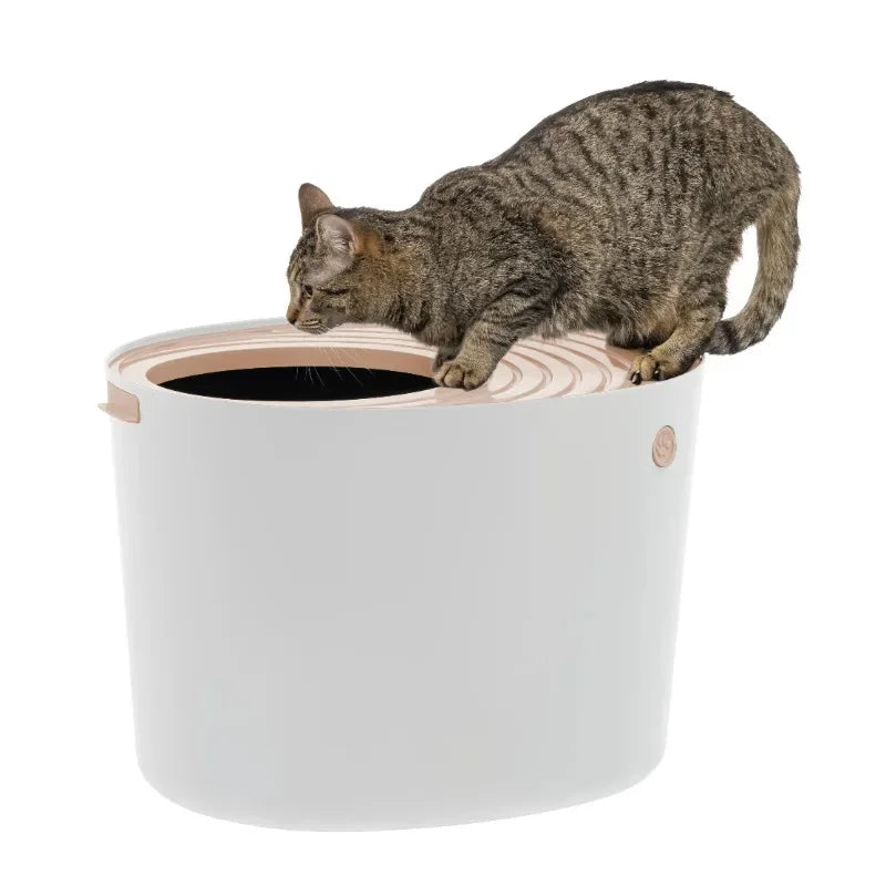 IRIS USA Large Round Top Entry Cat Litter Box with Scoop