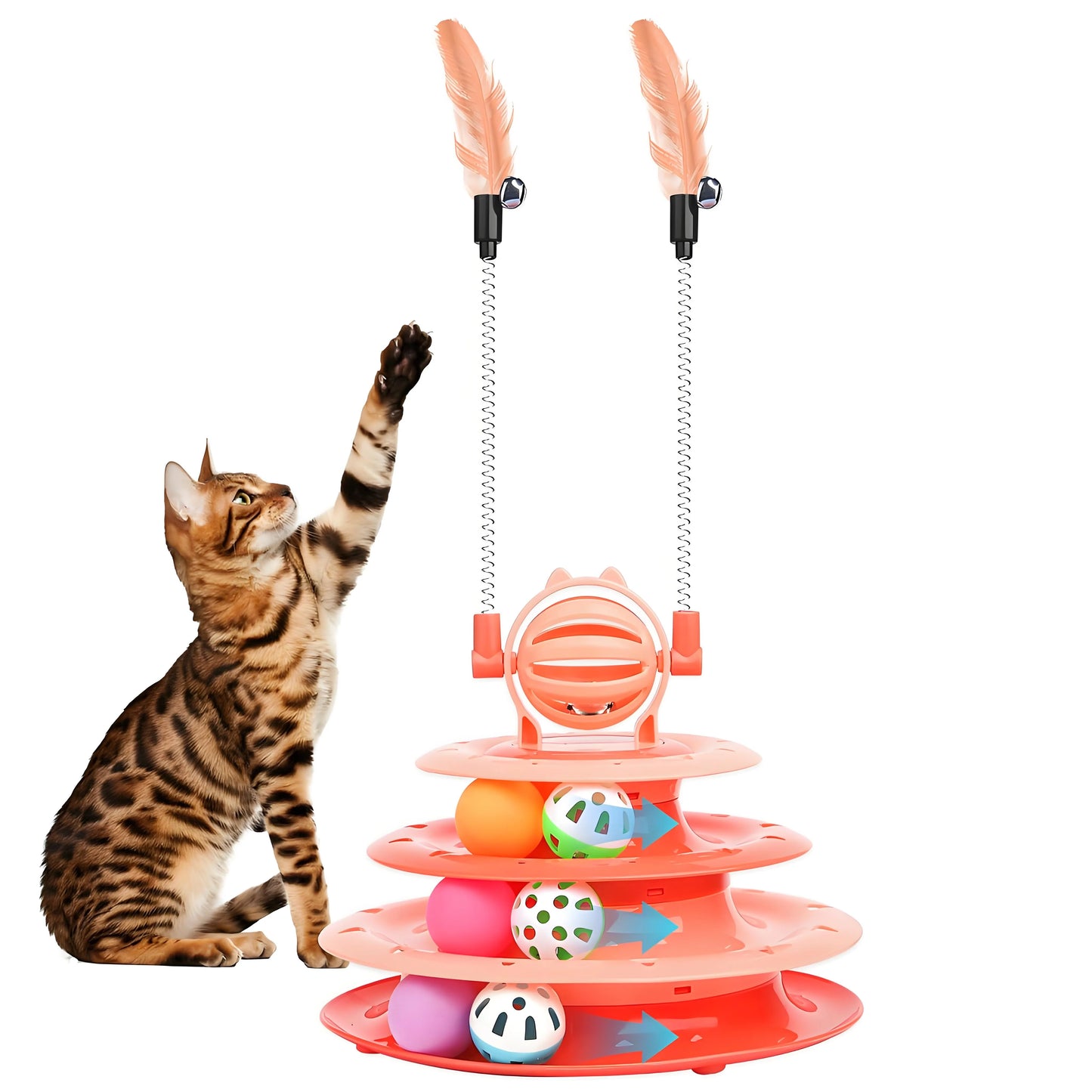 Interactive Cat Toy Puzzle Ball with 2 Teaser Wands | Mental Stimulation for Indoor Cats & Kittens | No Batteries Needed