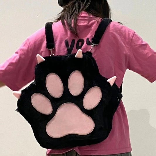 Cute Cat Paw Plush Backpack with Adjustable Straps