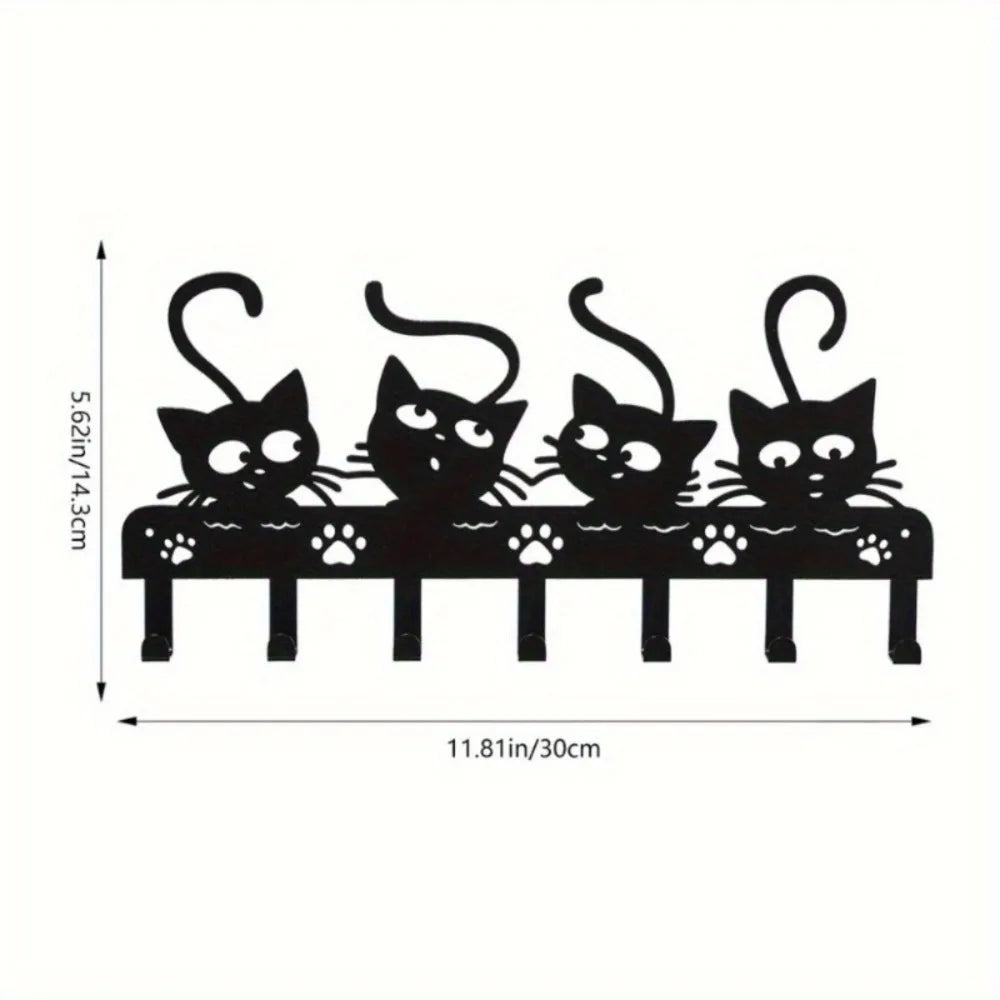 Feline-Inspired High-Quality Black Metal Kitchen Hooks
