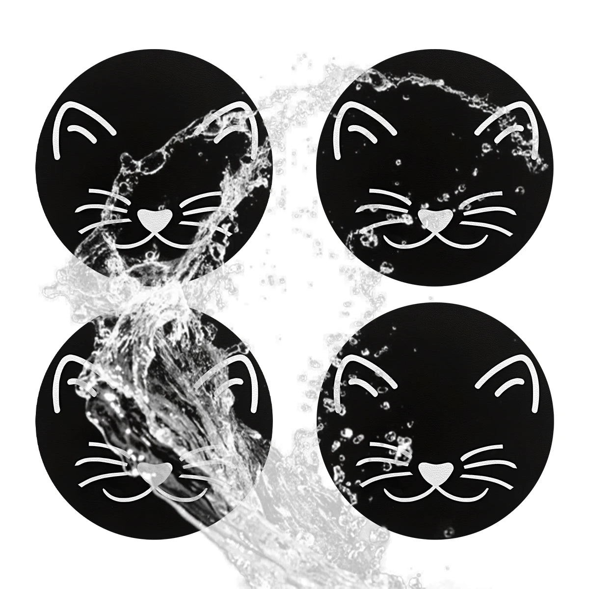 4pcs black cat face pattern design car coaster -