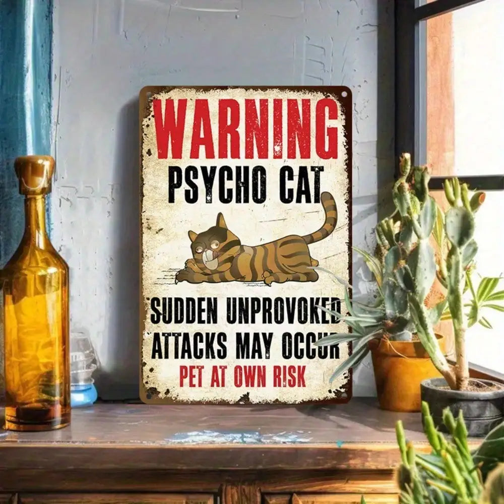 1PC Psycho Cat Tin Sign - Funny