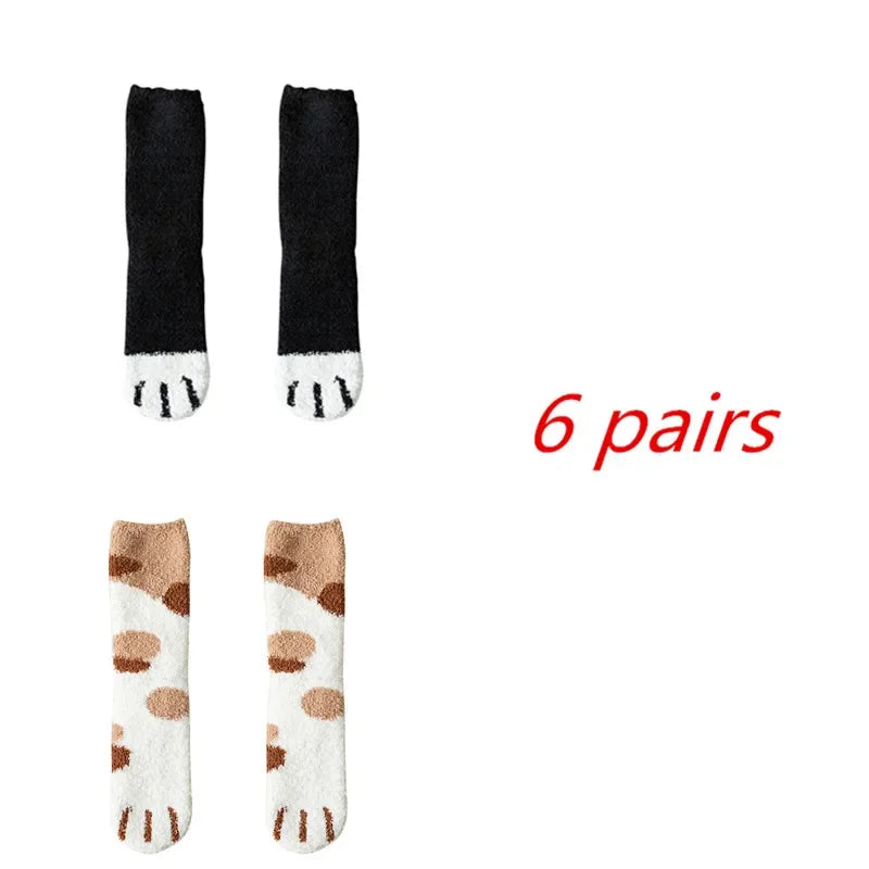 6 Pairs Womens Cats Paw Stripe 3d Socks