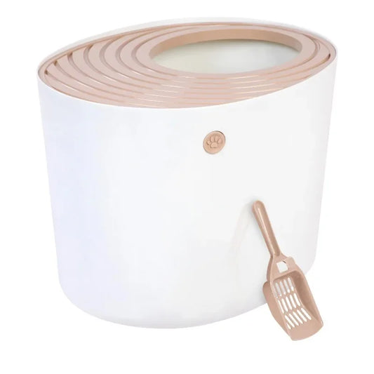 IRIS USA Large Round Top Entry Cat Litter Box with Scoop