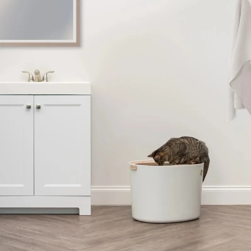 IRIS USA Large Round Top Entry Cat Litter Box with Scoop
