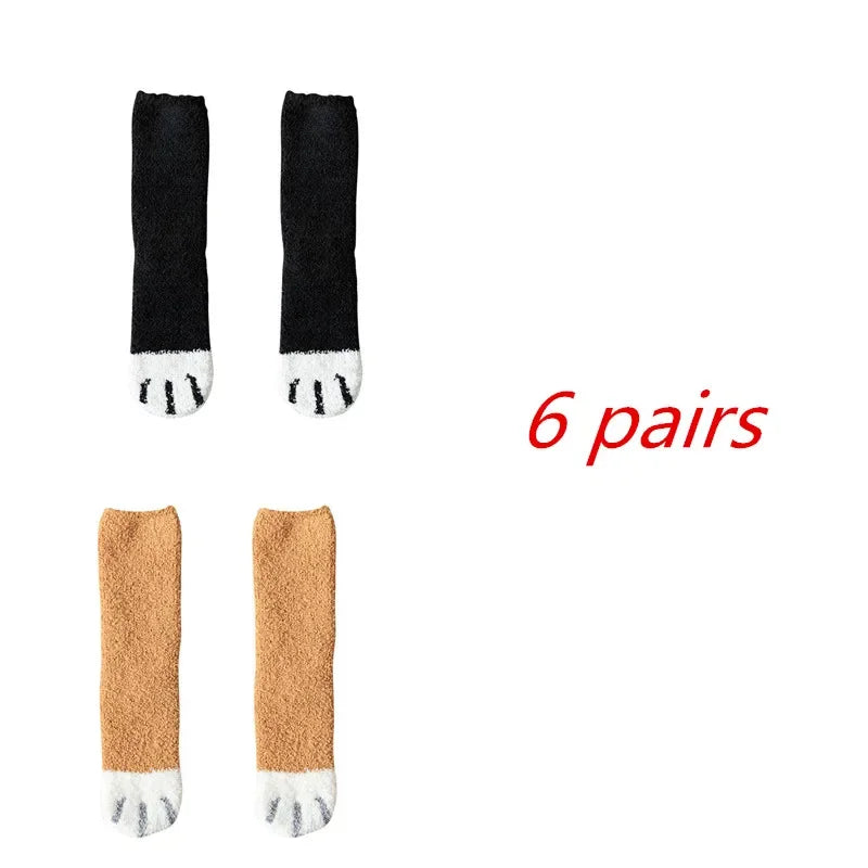 6 Pairs Womens Cats Paw Stripe 3d Socks