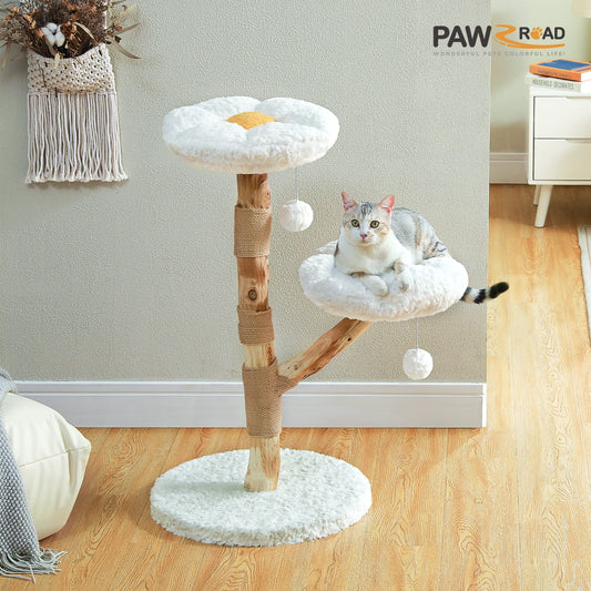 Flower Cat Tree for Indoor Cats Modern Wood Cat Tower with 2 Perches