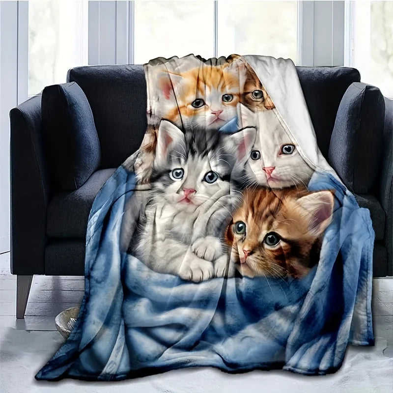 1pc Cute Cat Thin Blanket - Lightweight