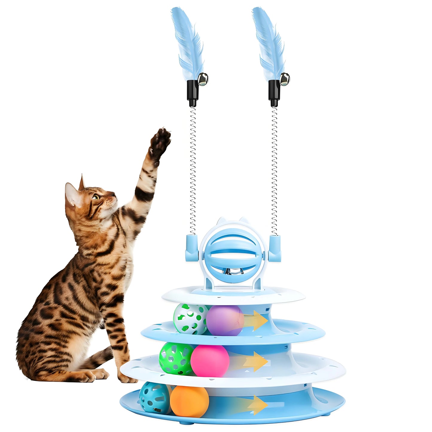 Interactive Cat Toy Puzzle Ball with 2 Teaser Wands | Mental Stimulation for Indoor Cats & Kittens | No Batteries Needed