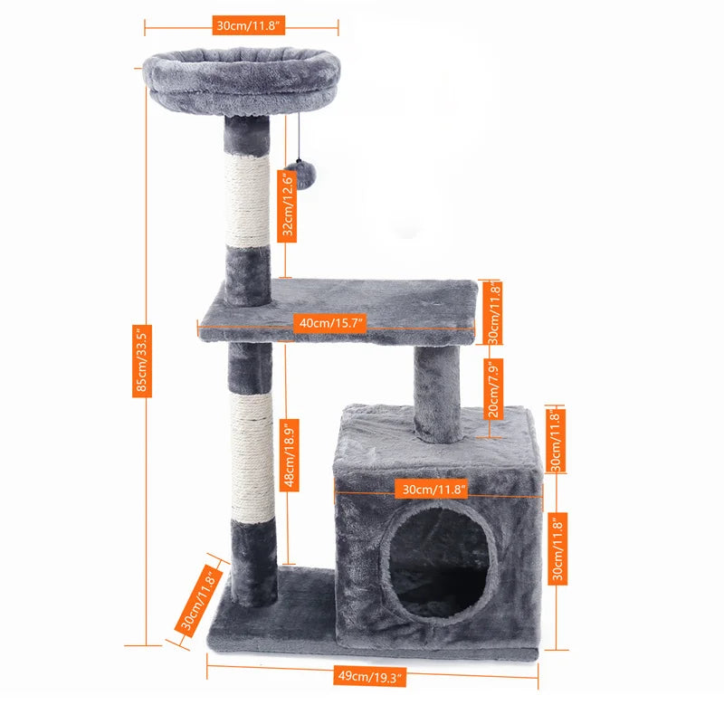 Cat Tree Cat Tower With Big Condo for Indoor Cats with Sisal Covered Scratching Post, Deep Hammock for Kittens and Small Cats