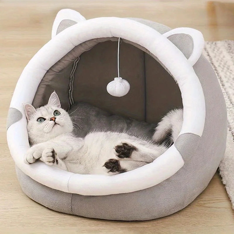 1 Comfortable Cartoon Cat House with Removable Pad