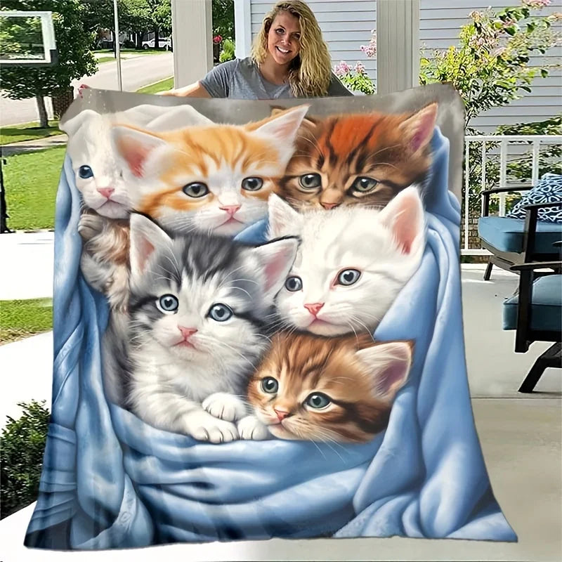 1pc Cute Cat Thin Blanket - Lightweight